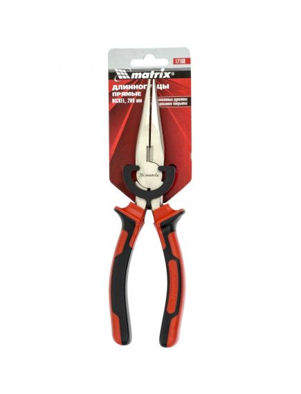 Длинногубцы 200 мм прямые Nickel никелированные двухкомпонентные рукоятки MATRIX 17168, фото , изображение 4 - Метэкс