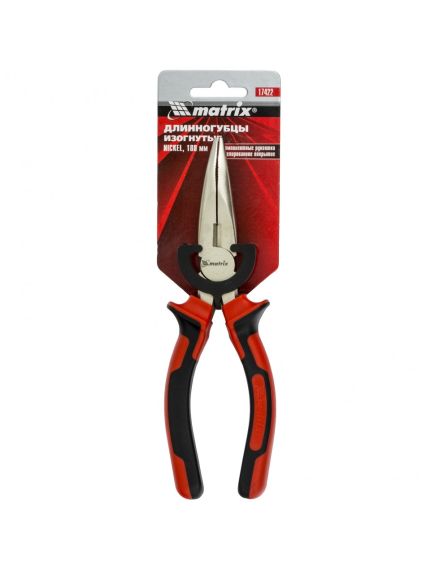 Длинногубцы 180 мм изогнутые Nickel никелированные двухкомпонентные рукоятки MATRIX 17422, фото , изображение 4 - Метэкс