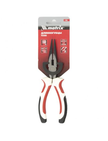 Длинногубцы 160 мм прямые Premium трехкомпонентные рукоятки MATRIX 17185, фото , изображение 3 - Метэкс