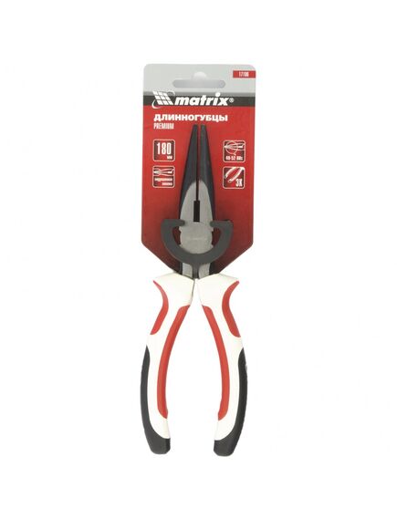 Длинногубцы 180 мм прямые Premium трехкомпонентные рукоятки MATRIX 17186, фото , изображение 3 - Метэкс