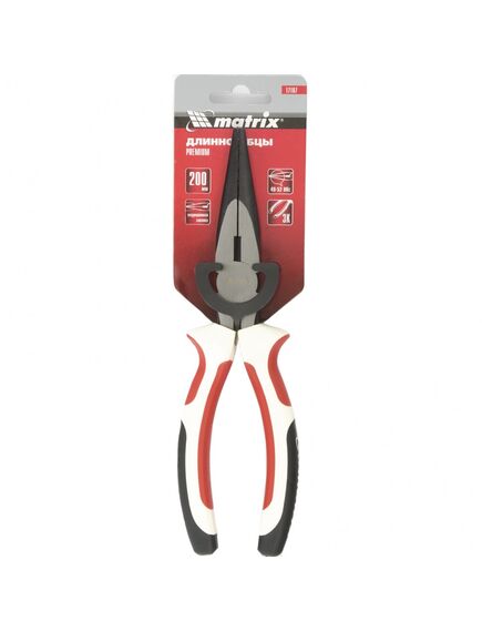 Длинногубцы 200 мм прямые Premium трехкомпонентные рукоятки MATRIX 17187, фото , изображение 3 - Метэкс