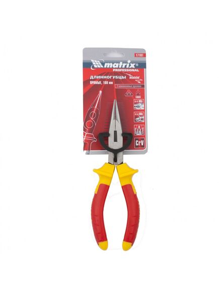 Длинногубцы 160 мм прямые Insulated двухкомпонентные рукоятки MATRIX 17101, фото , изображение 2 - Метэкс