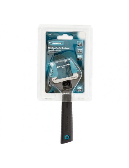 Ключ разводной 150 мм тонкие губки защитные насадки GROSS 15567, фото , изображение 2 - Метэкс