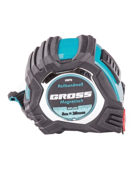 Рулетка 5 м х 25 мм Magnetisch обрезиненый корпус автоматическая фиксация GROSS 32572, фото , изображение 2 - Метэкс