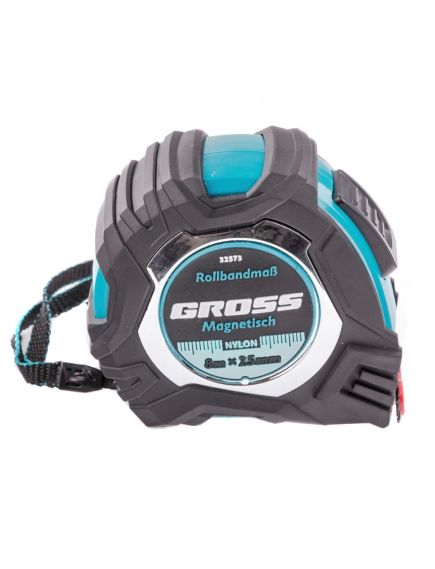 Рулетка 8 м х 25 мм Magnetisch обрезиненый корпус автоматическая фиксация GROSS 32573, фото , изображение 2 - Метэкс