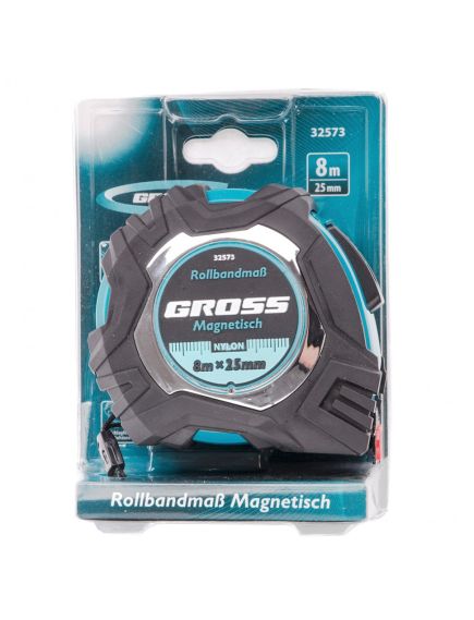 Рулетка 8 м х 25 мм Magnetisch обрезиненый корпус автоматическая фиксация GROSS 32573, фото , изображение 4 - Метэкс
