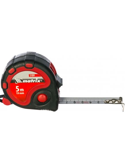 Рулетка 5 м х 19 мм Status 3 fixations двухкомпонентный корпус 3 фиксации ленты MATRIX 31034, фото , изображение 3 - Метэкс
