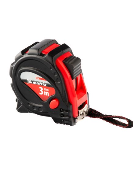 Рулетка 3 м х 16 мм Status Magnet 3 fixations обрезиненный корпус зацеп с магнитом MATRIX 31004, фото , изображение 3 - Метэкс