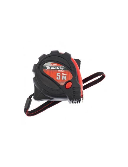 Рулетка 5 м х 25 мм Status Magnet 3 fixations обрезиненный корпус зацеп с магнитом MATRIX 31005, фото , изображение 4 - Метэкс
