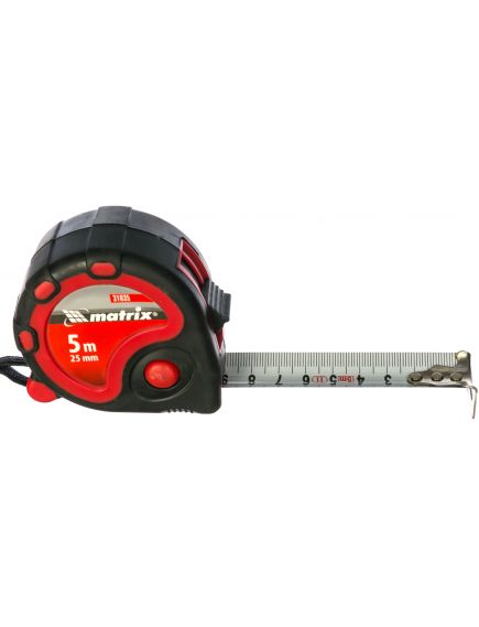 Рулетка 5 м х 25 мм Status 3 fixations двухкомпонентный корпус 3 фиксации ленты MATRIX 31035, фото , изображение 2 - Метэкс