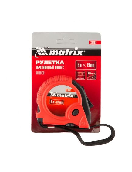 Рулетка 5 м х 19 мм Rubber обрезиненный корпус MATRIX 31002, фото , изображение 2 - Метэкс