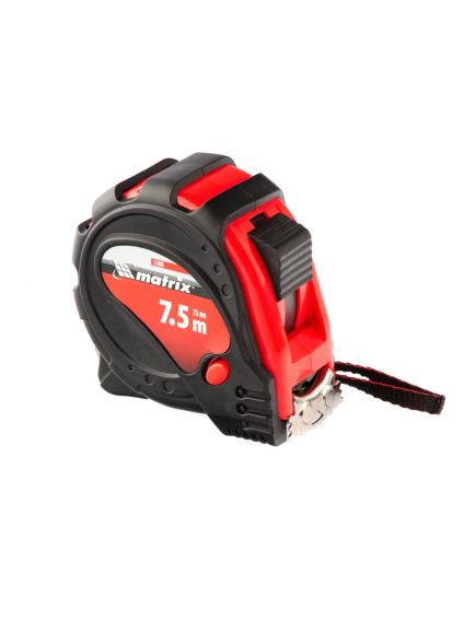 Рулетка 7,5 м х 25 мм Status Magnet 3 fixations обрезиненный корпус зацеп с магнитом MATRIX 31006, фото , изображение 4 - Метэкс