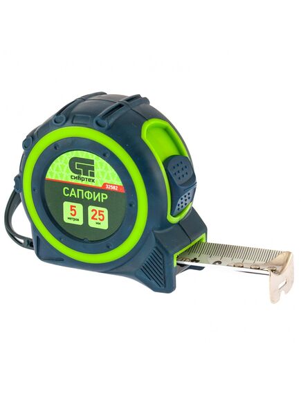 Рулетка 5 м х 25 мм Сапфир двухкомпонентный корпус СИБРТЕХ 32582, фото , изображение 2 - Метэкс