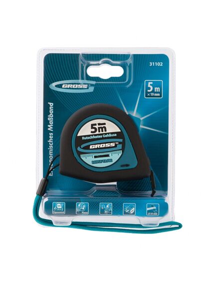 Рулетка 5 м х 19 мм "Ergonomisch" магнитный обрезиненный зацеп GROSS 31102, фото , изображение 3 - Метэкс