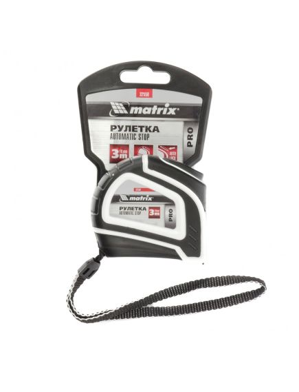 Рулетка 3 м х 16 мм двухкомпонентный корпус автоматическая фиксация MATRIX 32550, фото , изображение 3 - Метэкс
