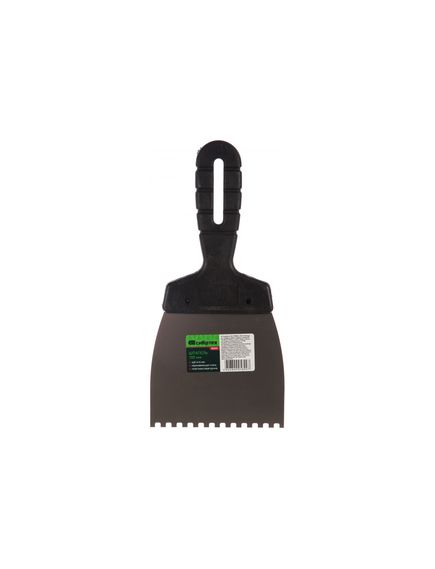 Шпатель из нержавеющей стали 100 мм зуб 4 х 4 мм пластмассовая ручка СИБРТЕХ 85453, фото , изображение 2 - Метэкс