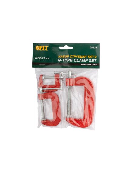 Набор струбцин G-образных 25, 50, 75 мм (3шт) FIT 59230, фото , изображение 3 - Метэкс