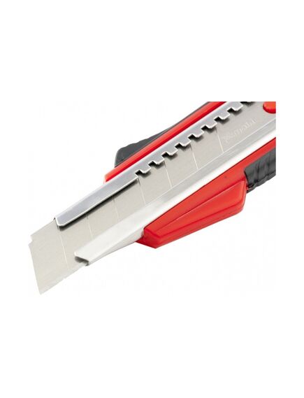 Нож 18 мм выдвижное лезвие металлическая направляющая двухкомпонентная рукоятка MATRIX 78933, фото , изображение 4 - Метэкс