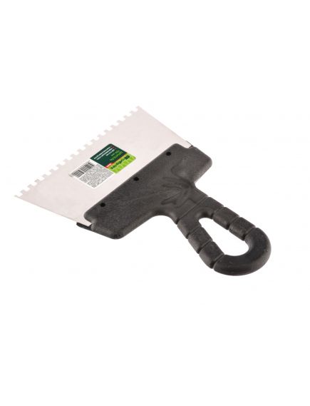 Шпатель из нержавеющей стали 150 мм зуб 4 х 4 мм пластмассовая ручка СИБРТЕХ 85455, фото , изображение 4 - Метэкс