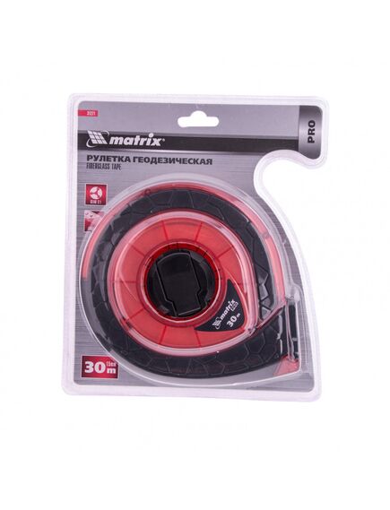 Рулетка геодезическая 30 м х 15 мм фибергласовая лента ПВХ закрытый корпус MATRIX 31271, фото , изображение 4 - Метэкс