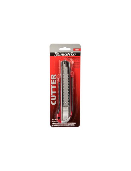 Нож 25 мм выдвижное лезвие усиленная металлическая направляющая обрезиненная рукоятка MATRIX 78959, фото , изображение 3 - Метэкс