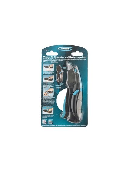 Нож ремонтно-монтажный 170 мм автовыброс возврат лезвия + 5 лезвий GROSS 78870, фото , изображение 3 - Метэкс