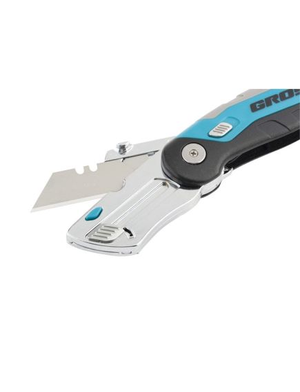 Нож ремонтно-монтажный 175 мм складной контейнер-держатель для лезвий + 2 лезвия GROSS 78882, фото , изображение 3 - Метэкс