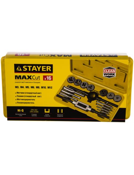 Набор метчиков и плашек 16 предметов 9ХС STAYER 28010-Н16, фото , изображение 4 - Метэкс