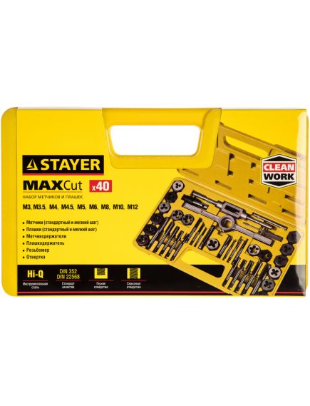 Набор метчиков и плашек 40 предметов 9ХС STAYER 2805-Н40, фото , изображение 4 - Метэкс