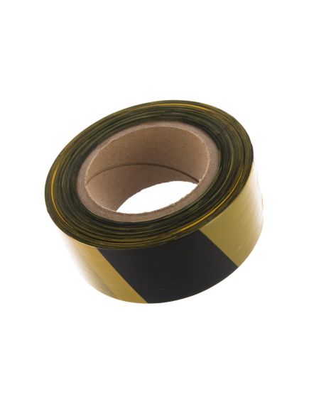 Лента сигнальная 50 мм х 200 м черно-желтая СИБРТЕХ 89033, фото , изображение 2 - Метэкс