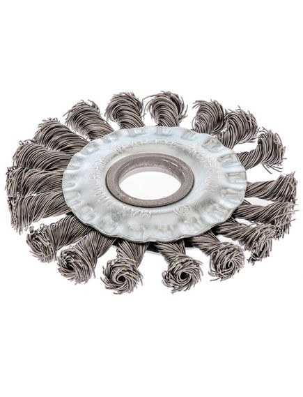 Щетка для УШМ 100 мм посадка 22,2 мм плоская крученая проволока 0,5 мм СИБРТЕХ 746307, фото , изображение 3 - Метэкс