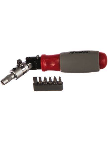 Отвертка реверсивная поворотная головка набор бит 6 шт MATRIX 11548, фото , изображение 3 - Метэкс