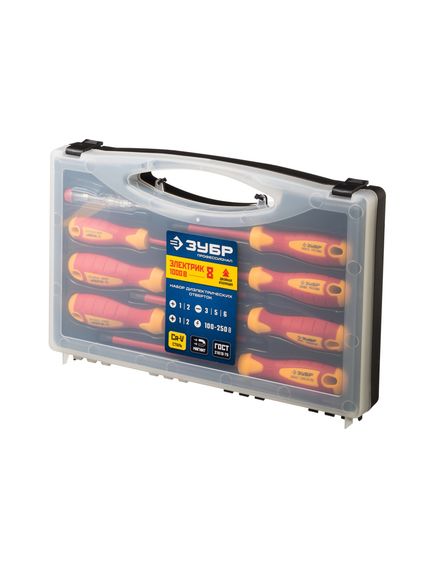 Набор диэлектрических отверток до 1000В 8 шт тестер до 250В ЗУБР 25268, фото , изображение 2 - Метэкс