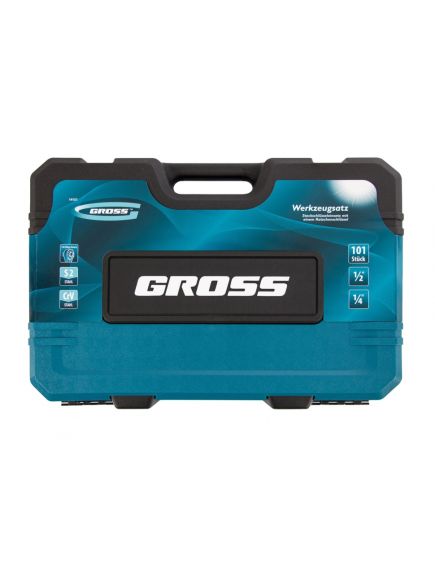 Набор инструментов 1/2", 1/4" пластиковый кейс 101 предмет 120 зубьев GROSS 14151, фото , изображение 4 - Метэкс