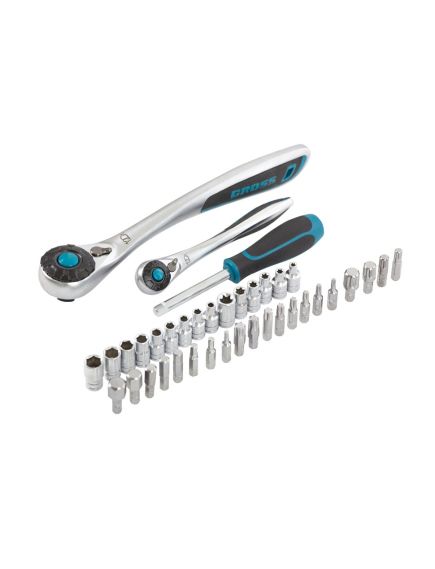 Набор инструментов 1/2", 1/4" пластиковый кейс 101 предмет 120 зубьев GROSS 14151, фото , изображение 13 - Метэкс