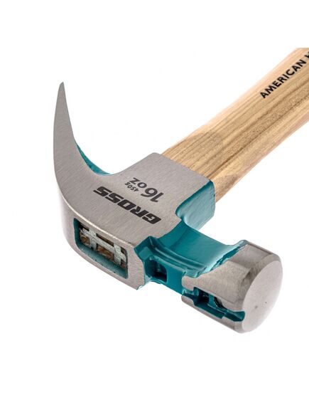 Молоток-гвоздодер 450 г угол 75 магнит обрезиненная рукоятка AMERICAN HICKORY GROSS 10418, фото , изображение 2 - Метэкс