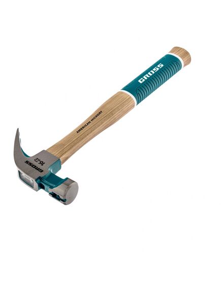Молоток-гвоздодер 450 г угол 75 магнит обрезиненная рукоятка AMERICAN HICKORY GROSS 10418, фото , изображение 4 - Метэкс