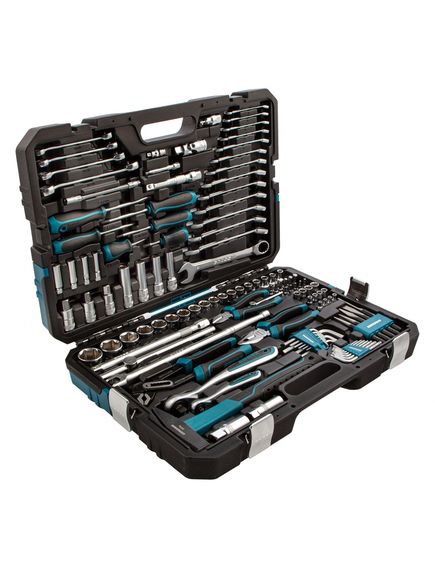 Набор инструментов 1/2", 1/4" пластиковый кейс 115 предметов 120 зубьев GROSS 14152, фото , изображение 2 - Метэкс