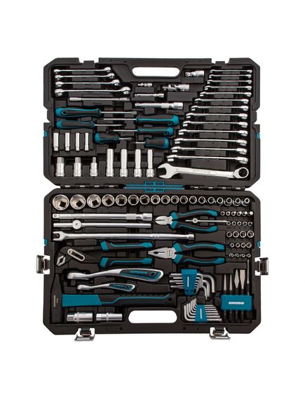 Набор инструментов 1/2", 1/4" пластиковый кейс 115 предметов 120 зубьев GROSS 14152, фото , изображение 3 - Метэкс