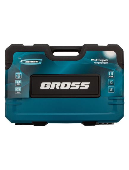 Набор инструментов 1/2", 1/4" пластиковый кейс 115 предметов 120 зубьев GROSS 14152, фото , изображение 4 - Метэкс
