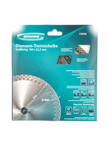Диск алмазный 180 х 22,2 мм сплошной тонкий мокрое резание GROSS 73056, фото , изображение 4 - Метэкс