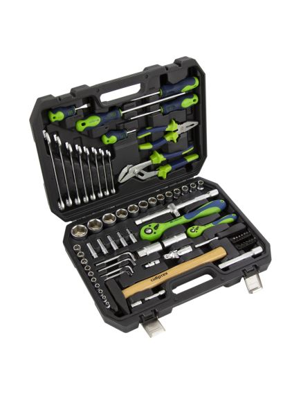 Набор инструментов 1/2" 1/4" 76 предметов CrV пластиковый кейс СИБРТЕХ 13528, фото , изображение 2 - Метэкс