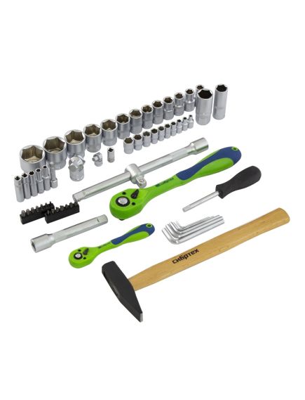 Набор инструментов 1/2" 1/4" 76 предметов CrV пластиковый кейс СИБРТЕХ 13528, фото , изображение 6 - Метэкс