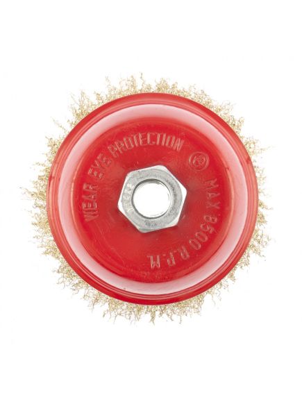 Щетка для УШМ 100 мм М14 "чашка" латунированная витая проволока MATRIX 74605, фото , изображение 2 - Метэкс