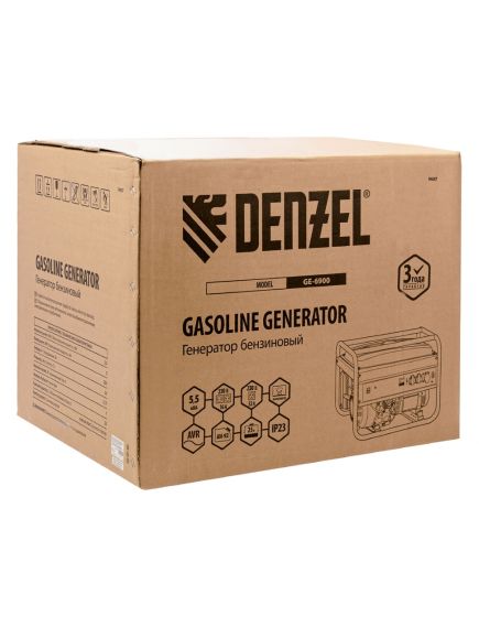 Генератор бенз. (5 - 5,5 кВт, 220 В, 25л, ручной стартер) DENZEL GE-6900 (94637), фото , изображение 21 - Метэкс
