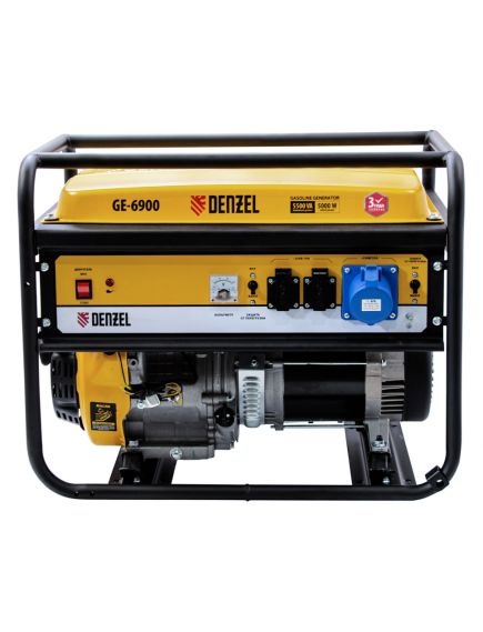 Генератор бенз. (5 - 5,5 кВт, 220 В, 25л, ручной стартер) DENZEL GE-6900 (94637), фото , изображение 24 - Метэкс