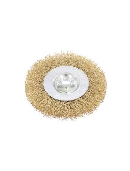 Щетка для УШМ 100 мм М14 плоская латунированная витая проволока MATRIX 74650, фото , изображение 2 - Метэкс