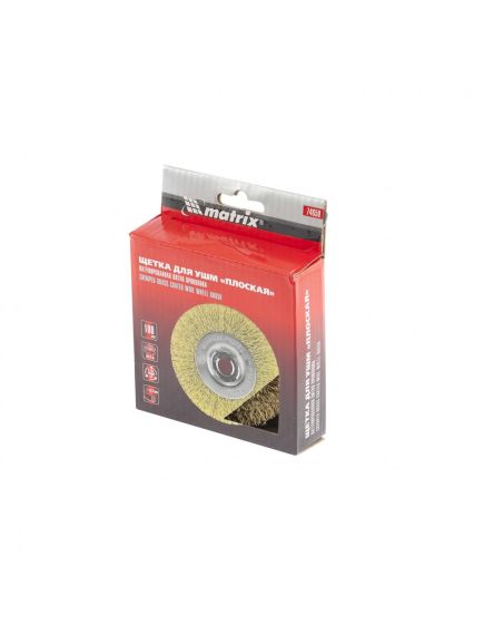 Щетка для УШМ 100 мм М14 плоская латунированная витая проволока MATRIX 74650, фото , изображение 4 - Метэкс