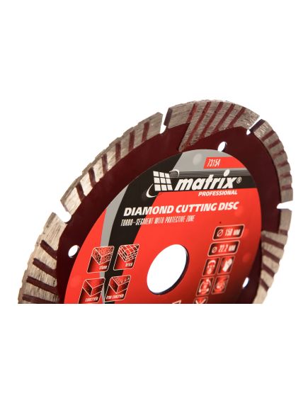 Диск алмазный 150 х 22,2 мм сегментный с защитными секторами сухая резка MATRIX 73154, фото , изображение 2 - Метэкс