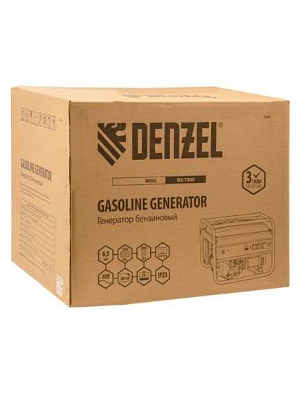 Генератор бенз. (6 - 6,5 кВт, 220 В, 25л, ручной стартер) DENZEL GE-7900 (94638), фото , изображение 25 - Метэкс